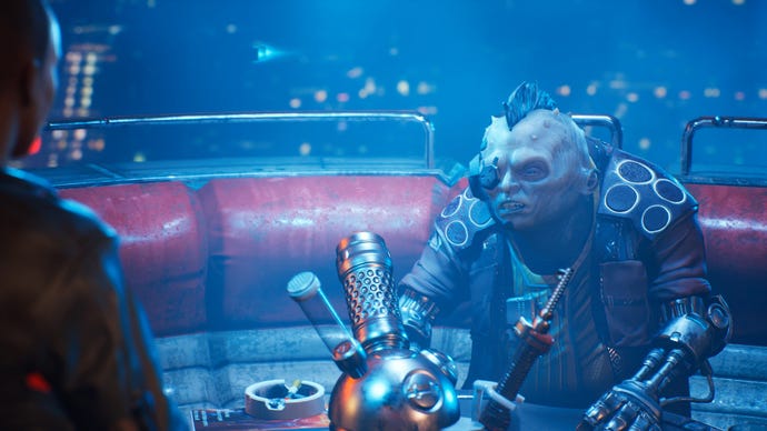 An image of The Ascent which shows the player chatting to an alien called Poon.