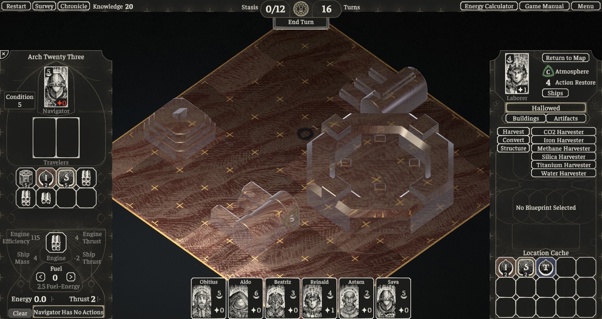 Screenshot from The Banished Vault showing the positioning of a large Scriptorum building on another large planet surface.