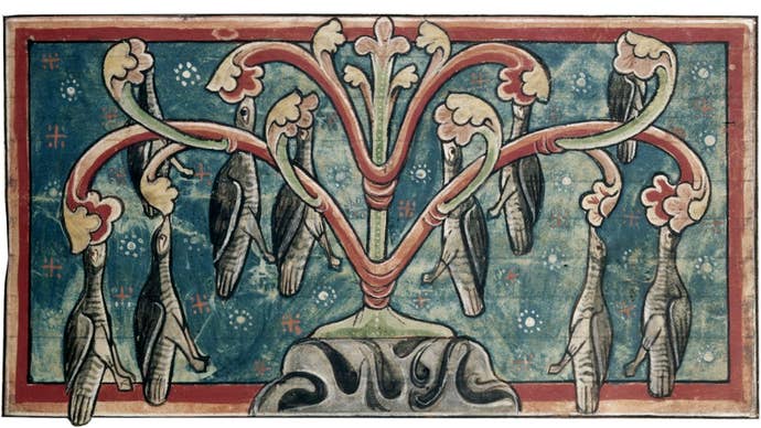 A medieval manuscript illustration of geese growing from barnacles, as seen on The Barnacle Goose Experiment’s title art.