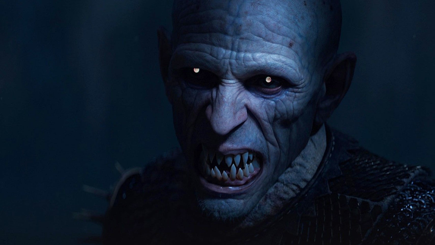 A vampire baring his sharp teeth in the moonlight in The Blood of Dawnwalker. - 1