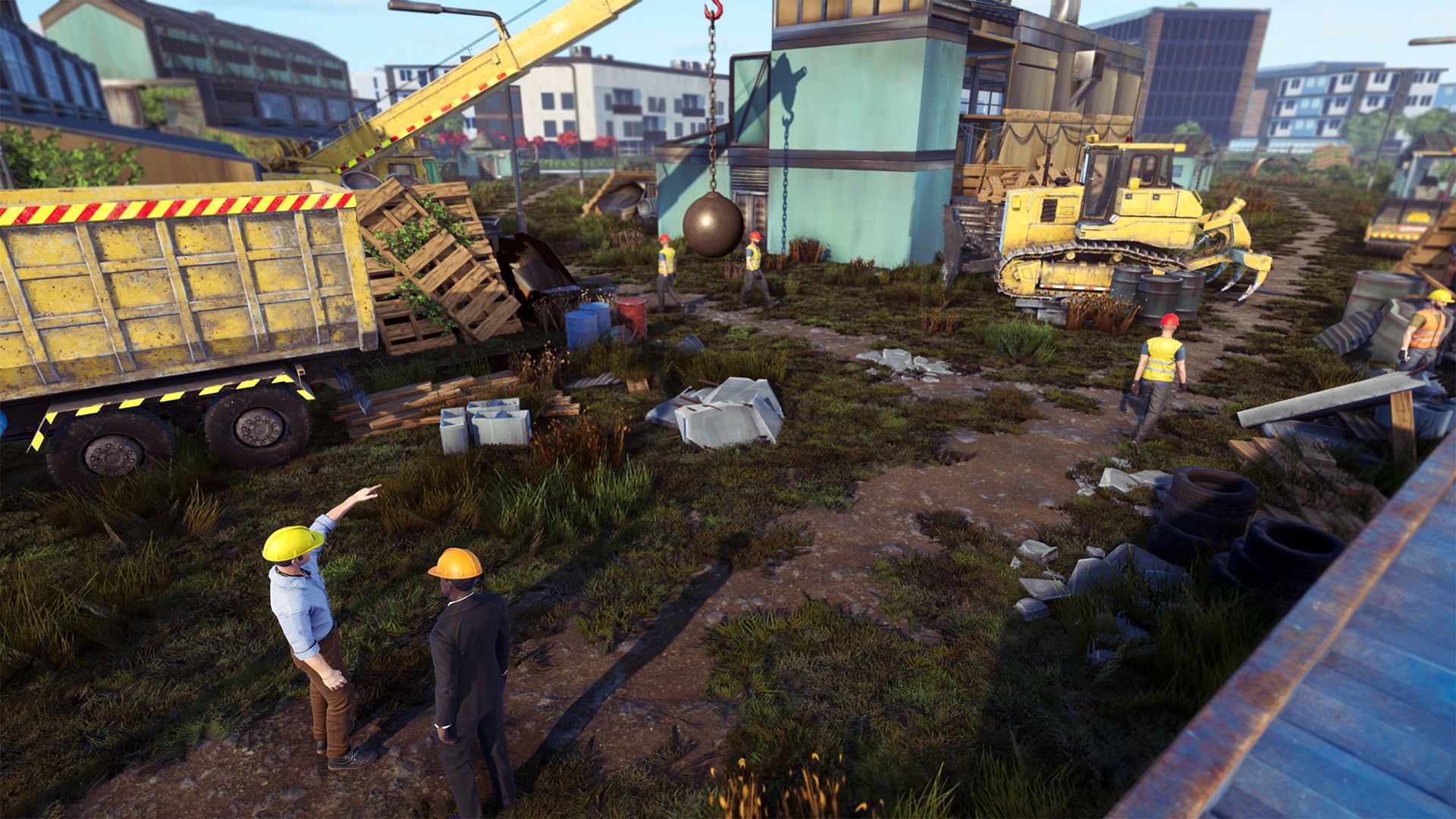 A screenshot of a building site in the upcoming construction company sim The Constructors