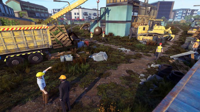 A screenshot of a building site in the upcoming construction company sim The Constructors