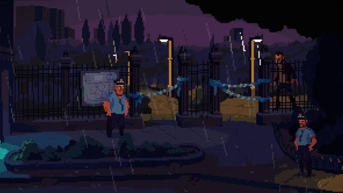 Mick slips by immoderate cops extracurricular a graveyard successful The Drifter.