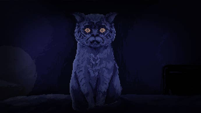 A creepy looking cat stares into the camera in The Excavation Of Hob’s Barrow