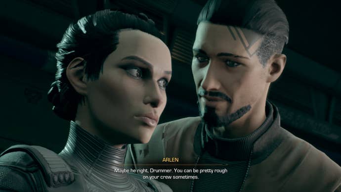 A man speaks to Camina Drummer in The Expanse: A Telltale Series