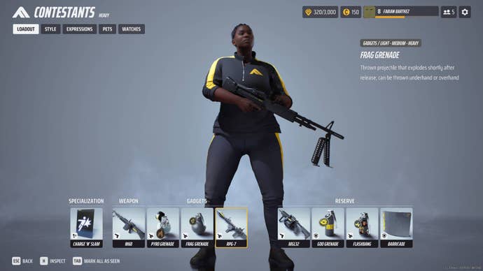 The Heavy class overview screen in-game in The Finals.