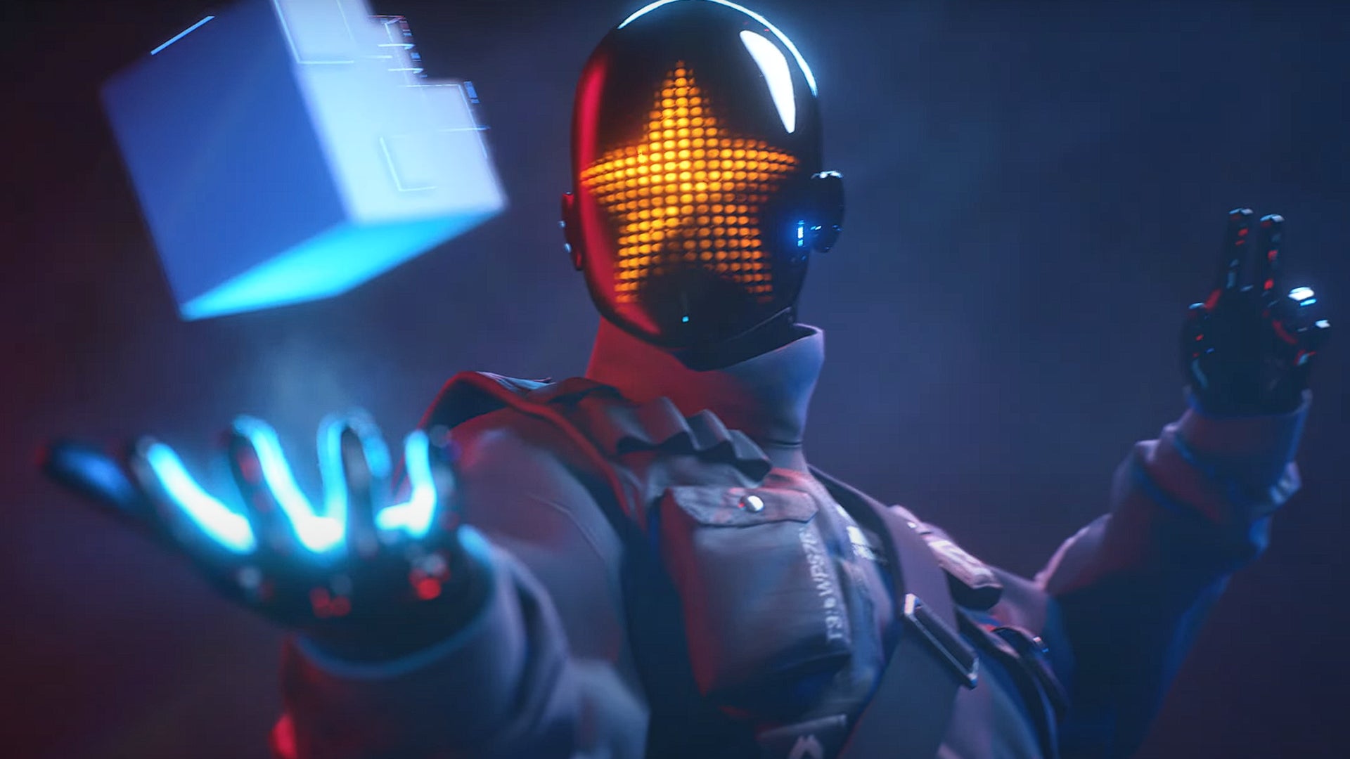 A character wearing a robot helmet floats a cube in their hand in The Finals' Season 2 - 4