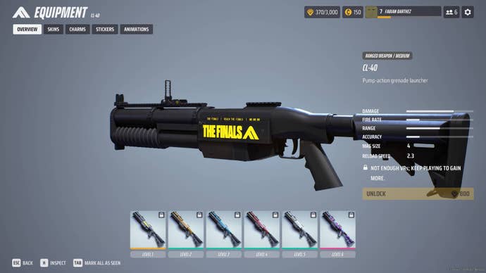 The overview of the CL-40 in The Finals menus.