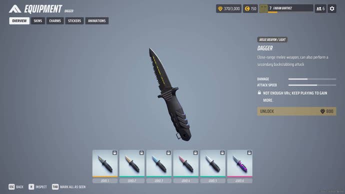 The overview of the Dagger in The Finals menus.