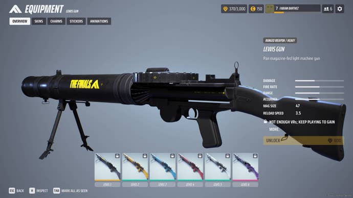 The overview of the Lewis Gun in The Finals menus.