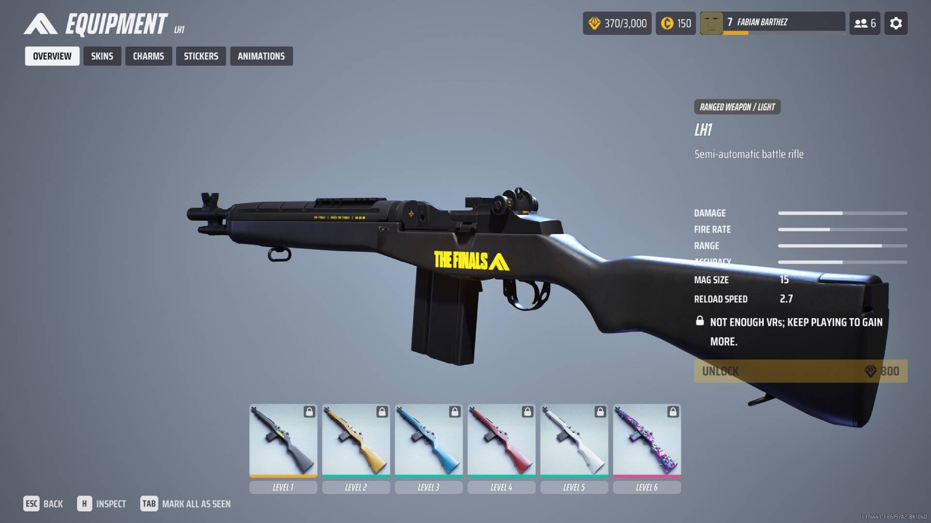 The overview of the LH1 in The Finals menus.