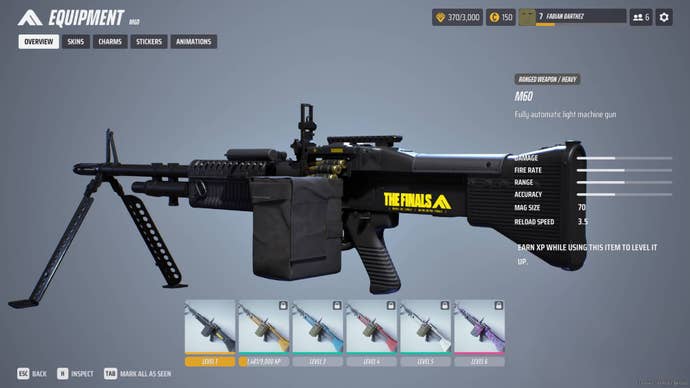 The overview of the M60 in The Finals menus.