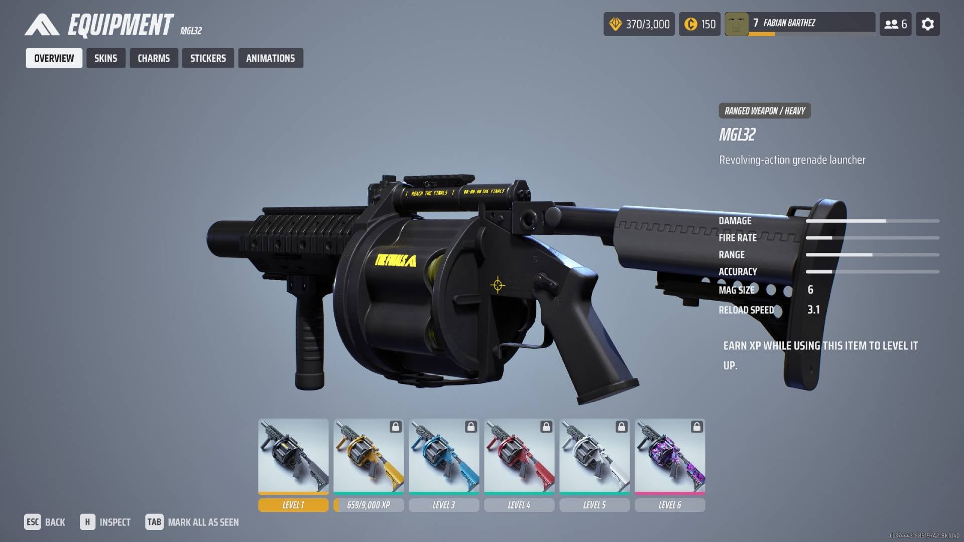 The overview of the MGL32 in The Finals menus.