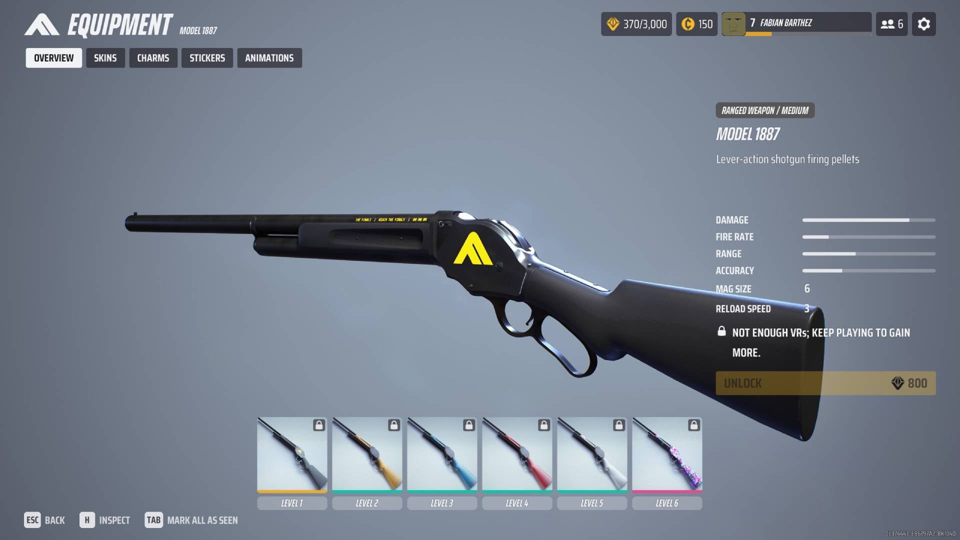 The overview of the Model 1887 in The Finals menus.