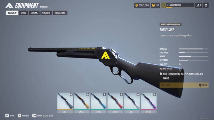 The overview of the Model 1887 in The Finals menus.