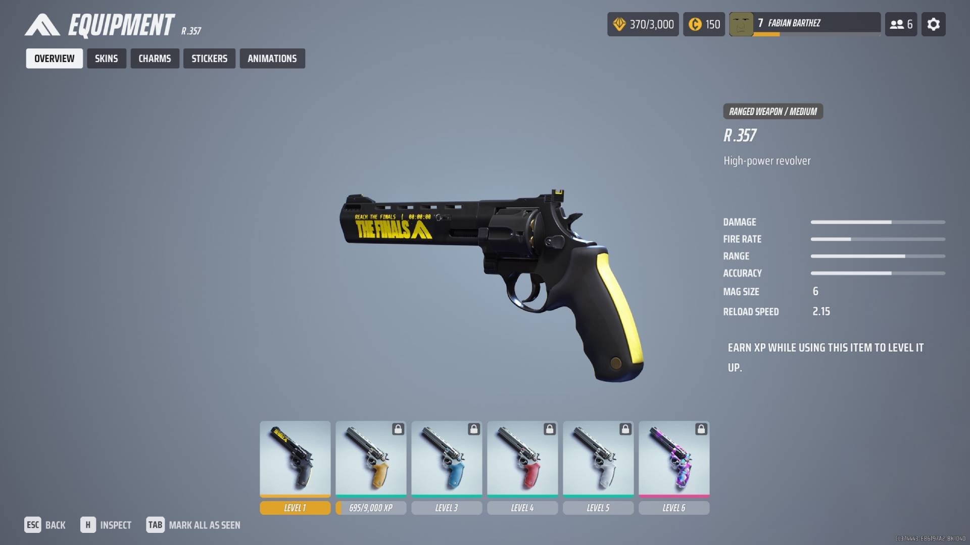 The overview of the R. 357 in The Finals menus.