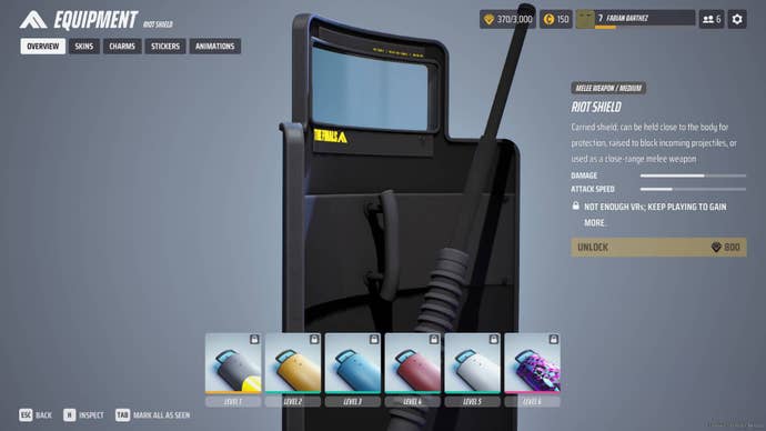 The overview of the Riot Shield in The Finals menus.