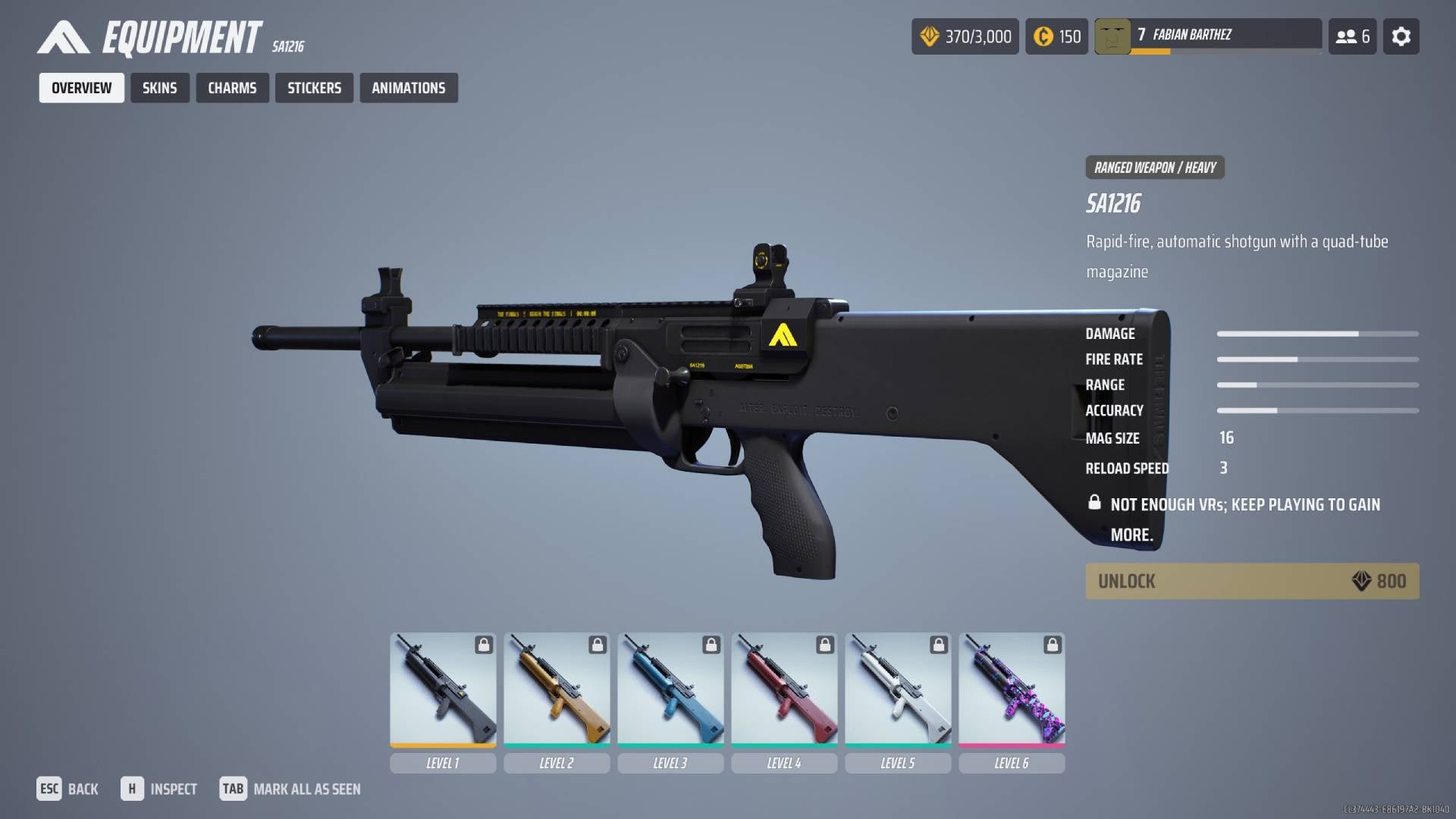 The overview of the SA1216 in The Finals menus.