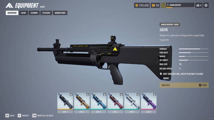 The overview of the SA1216 in The Finals menus.