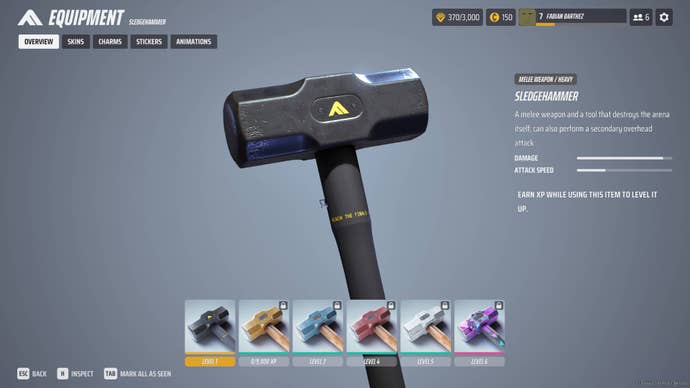 The overview of the Sledgehammer in The Finals menus.