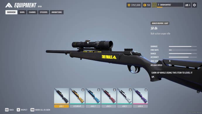 The overview of the SR-84 in The Finals menus.