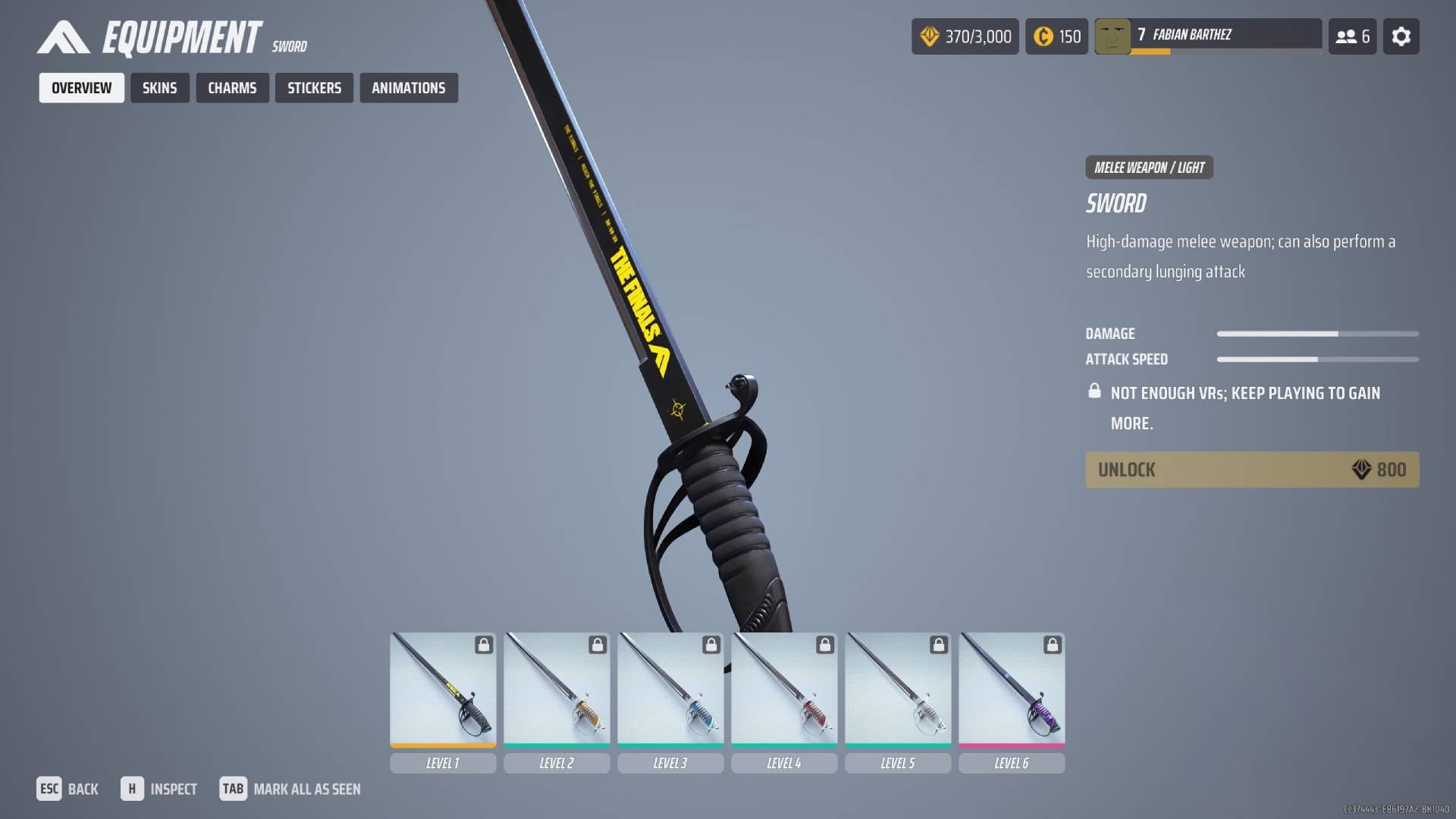 The overview of the Sword in The Finals menus.