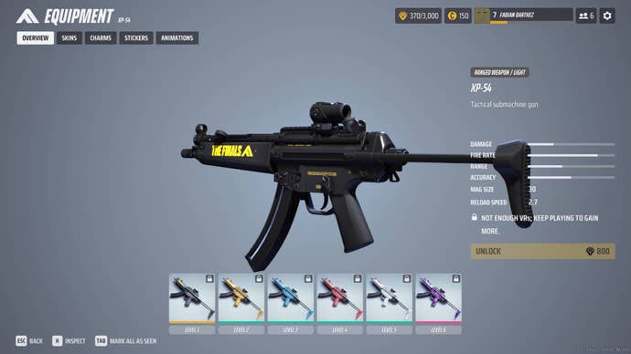 The overview of the XP-54 in The Finals menus.