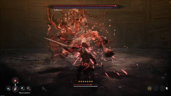 The player attacks a beast four times their size.