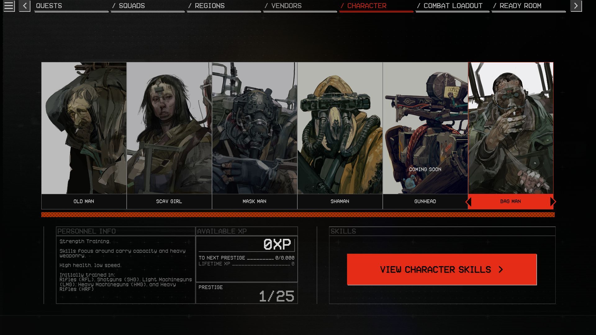 A menu screen shows illustrations of the six characters you can pick in The Forever Winter. - 6