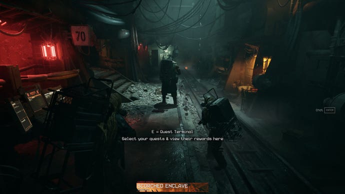 Three players gather in the subterranean headquarters of their scavenger faction.