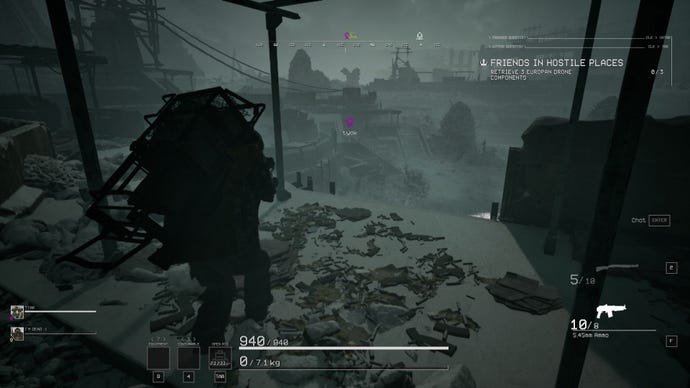 The player moves through an ash-filled landscape of ruins.