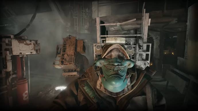 A masked water thief looks into the camera in The Forever Winter.