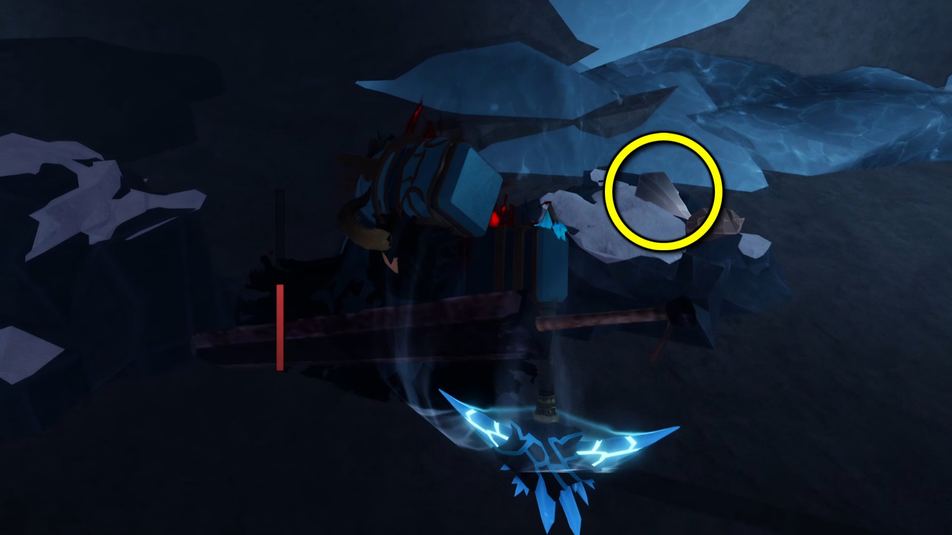 A screenshot from the Roblox game, The Forge, showing the player mining a rock and seeing Aetherit in the rock preview. - 4