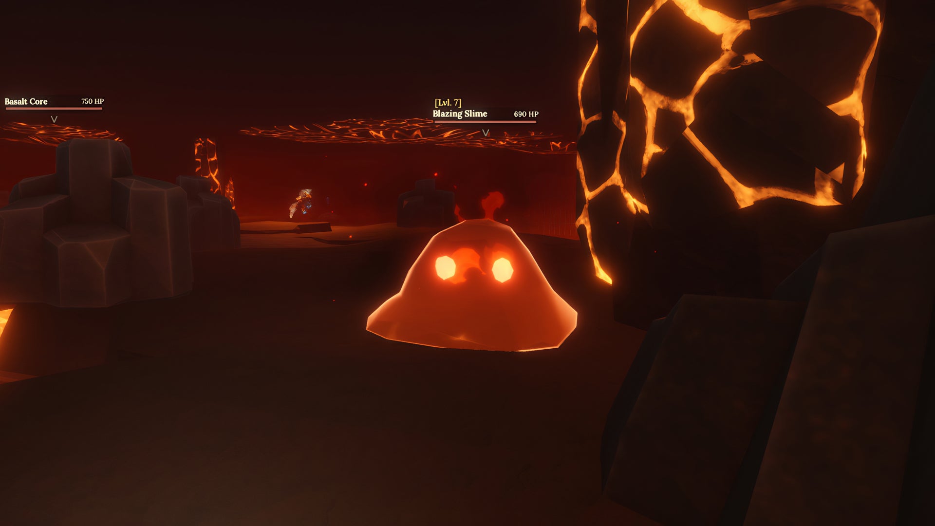 A screenshot from the Roblox game, The Forge, focusing on a Blazing Slime enemy in the Volcanic Depths area. - 6