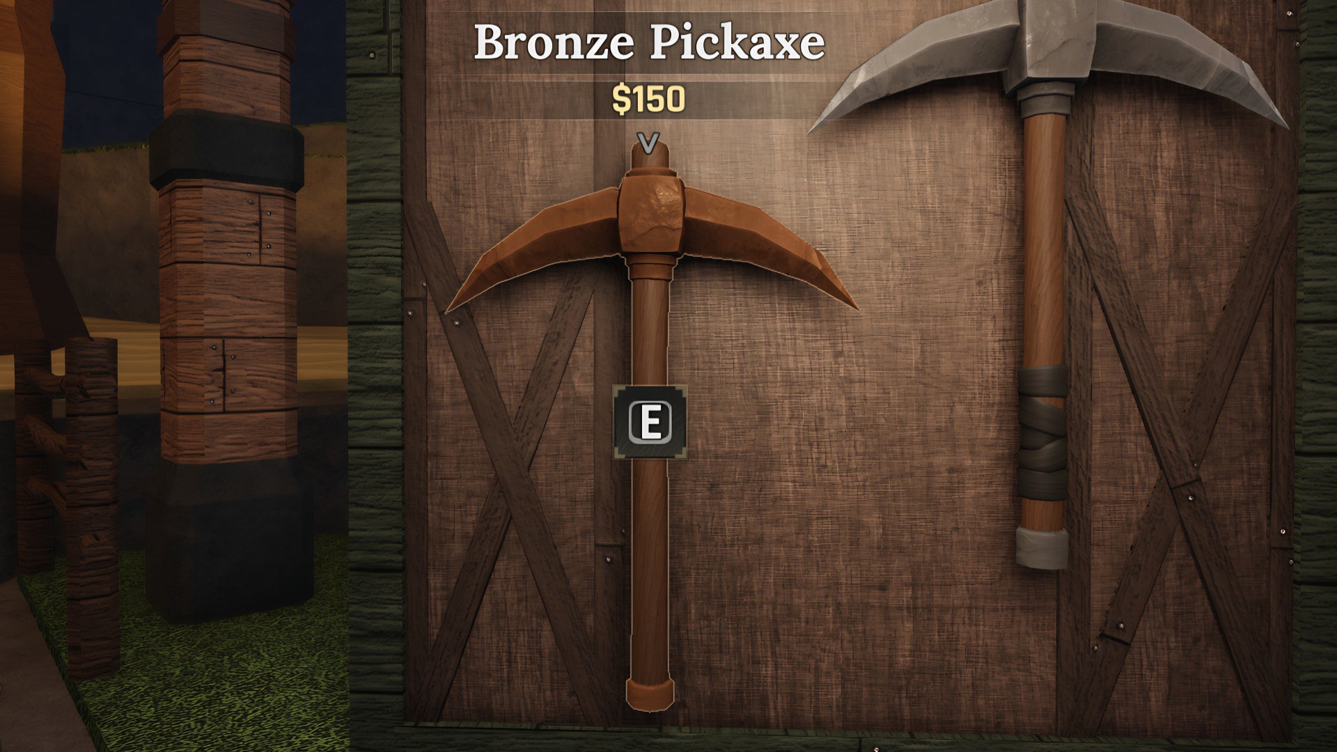 A screenshot from the Roblox game, The Forge, featuring a close-up of an Iron Pickaxe. - 16