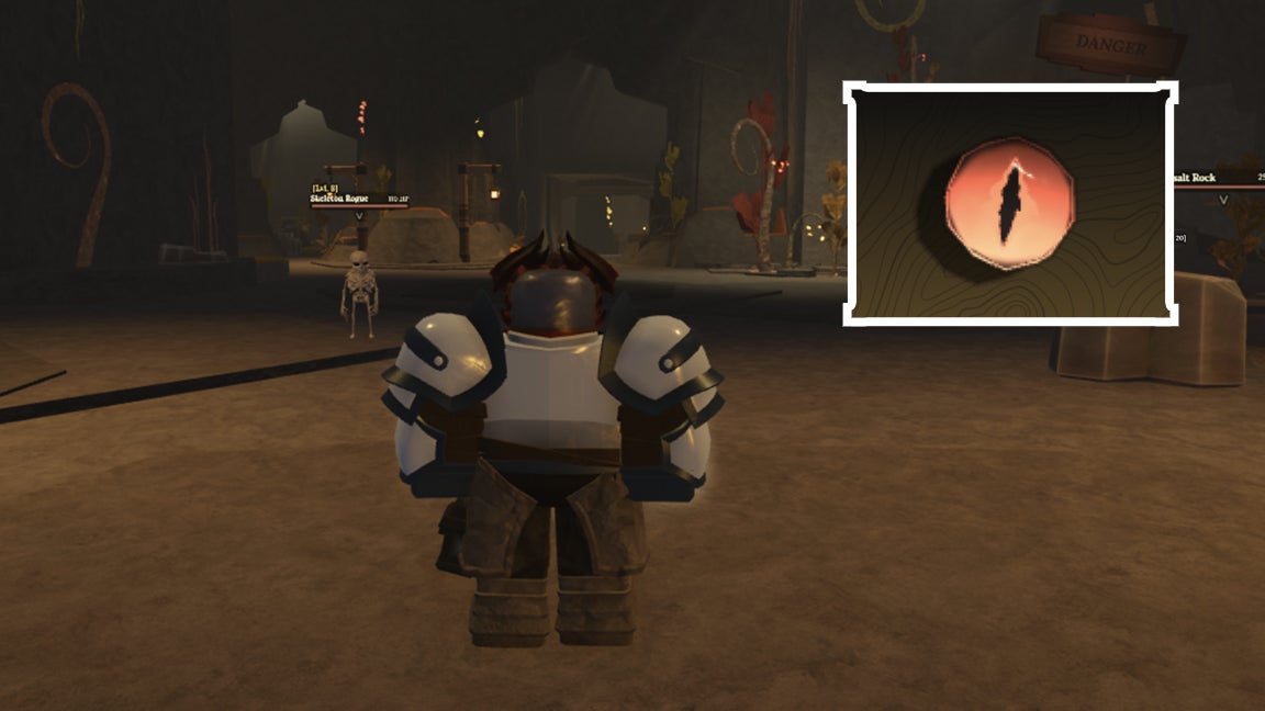 Guide to Obtaining Eye Ore in The Forge 1 A character in the Roblox game The Forge showing the Ruined Cave that's located on the Forgotten Kingdom world. There's also an inset picture showing the Eye Ore resource.