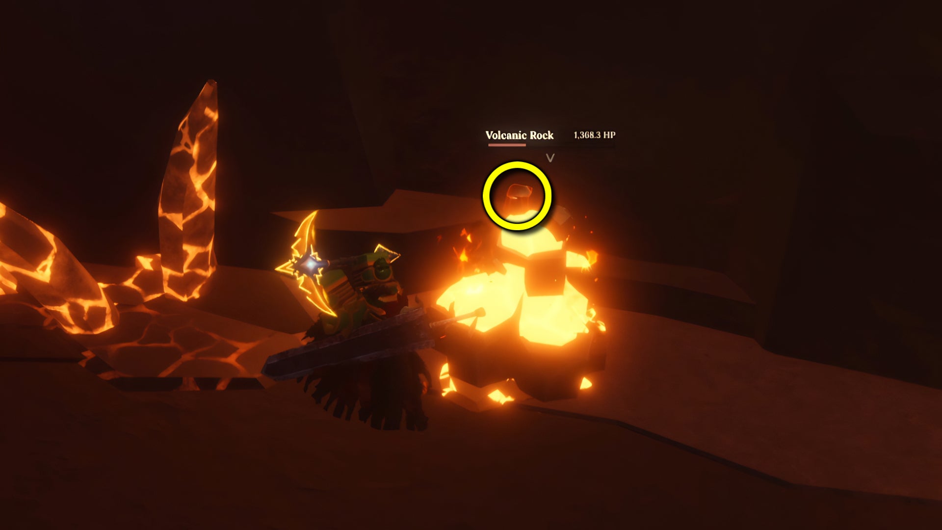 A screenshot from the Roblox game The Forge, highlighting what Fireite looks like in the preview the player is shown while they're midway through mining a Volcanic Rock. - 4