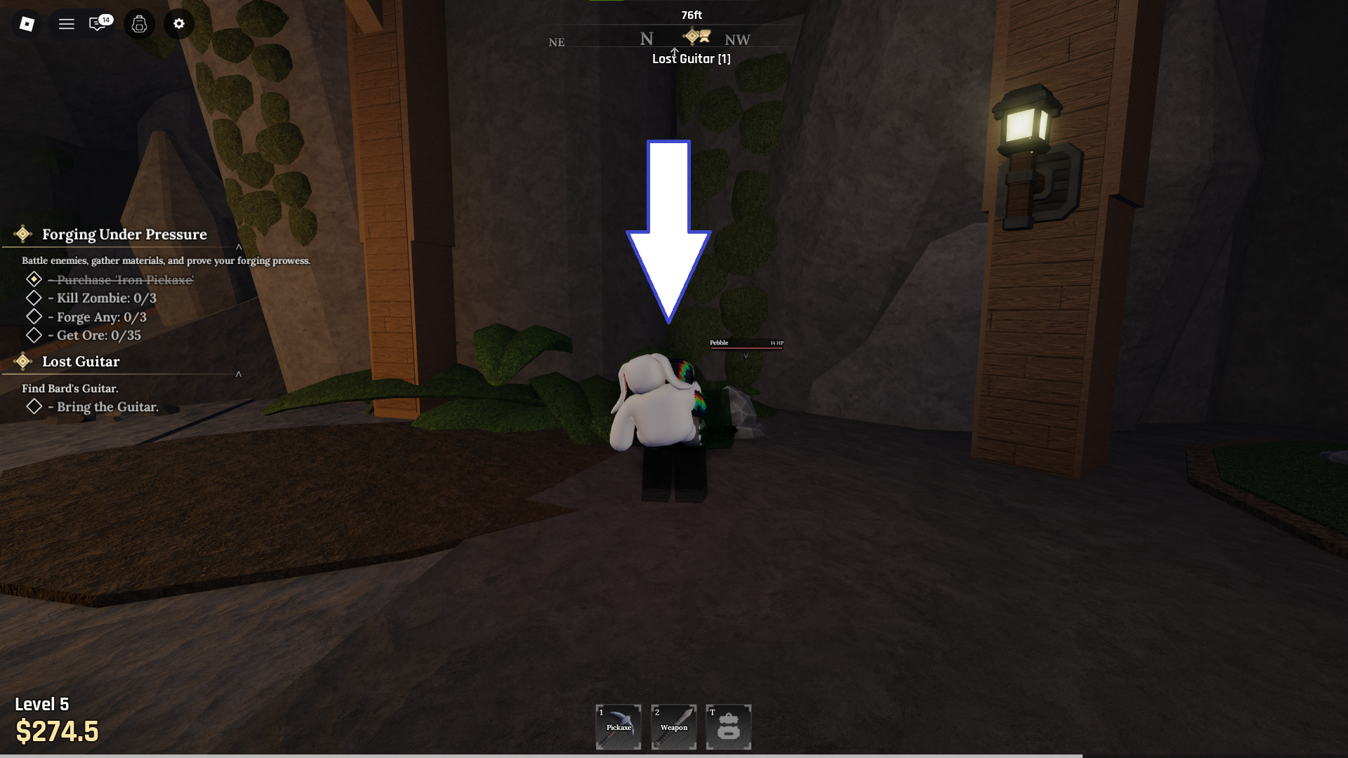 A screenshot of The Forge in Roblox showing the moss you'll need to walk through. - 5