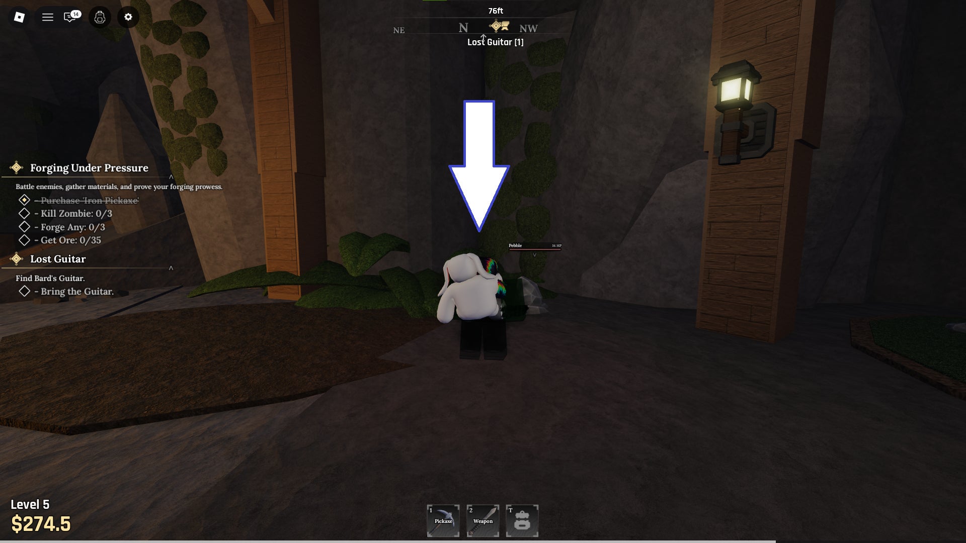 A screenshot of The Forge in Roblox showing the moss you'll need to walk through. - 5