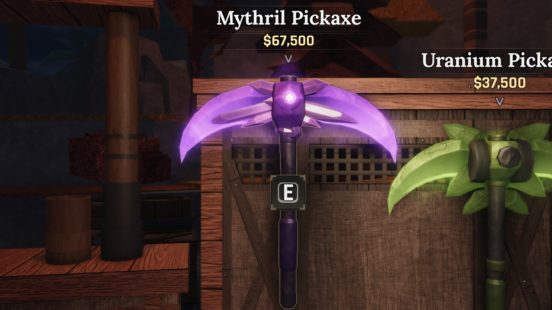 A screenshot from The Forge on Roblox, showing a close-up of the Mythril Pickaxe item. - 8