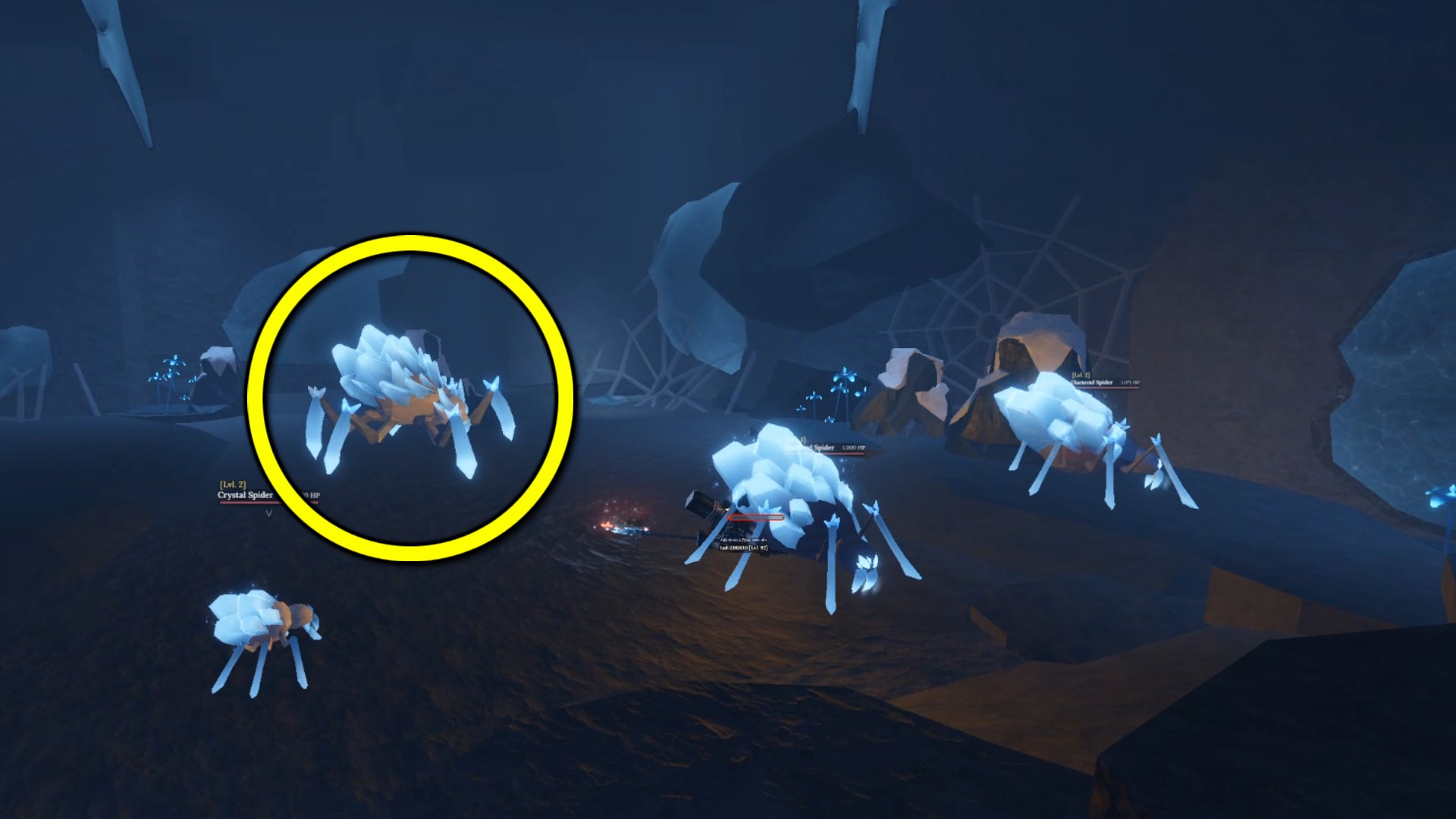 A screenshot from the Roblox game, The Forge, showcasing the Prismarine Spider boss found inside the Spider Cave. - 7