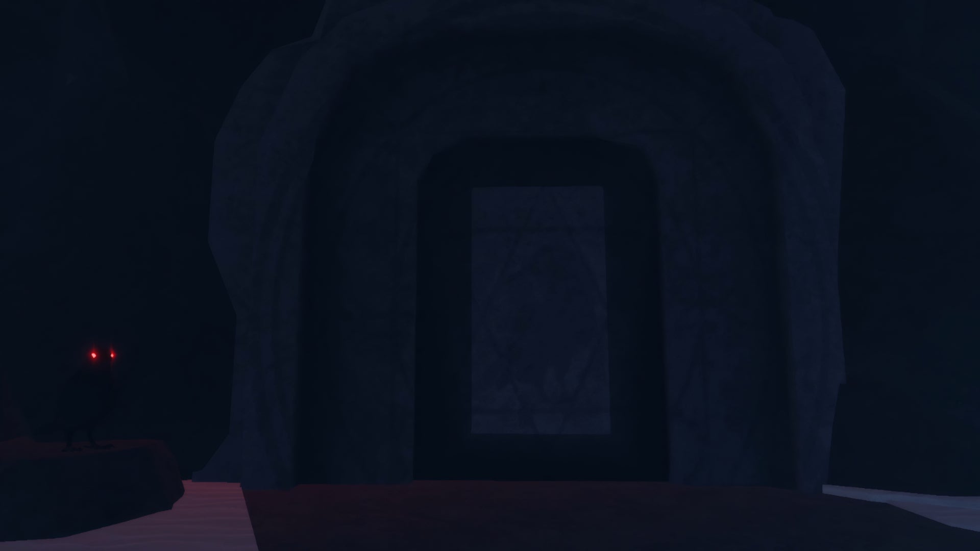 A screenshot from the Roblox game, The Forge, showing the entrance to the Raven Cave while it's still locked. - 9