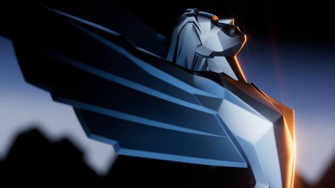 A statue of a feminine character who’s leant backwards with wings outstretched. It’s The Game Awards award.