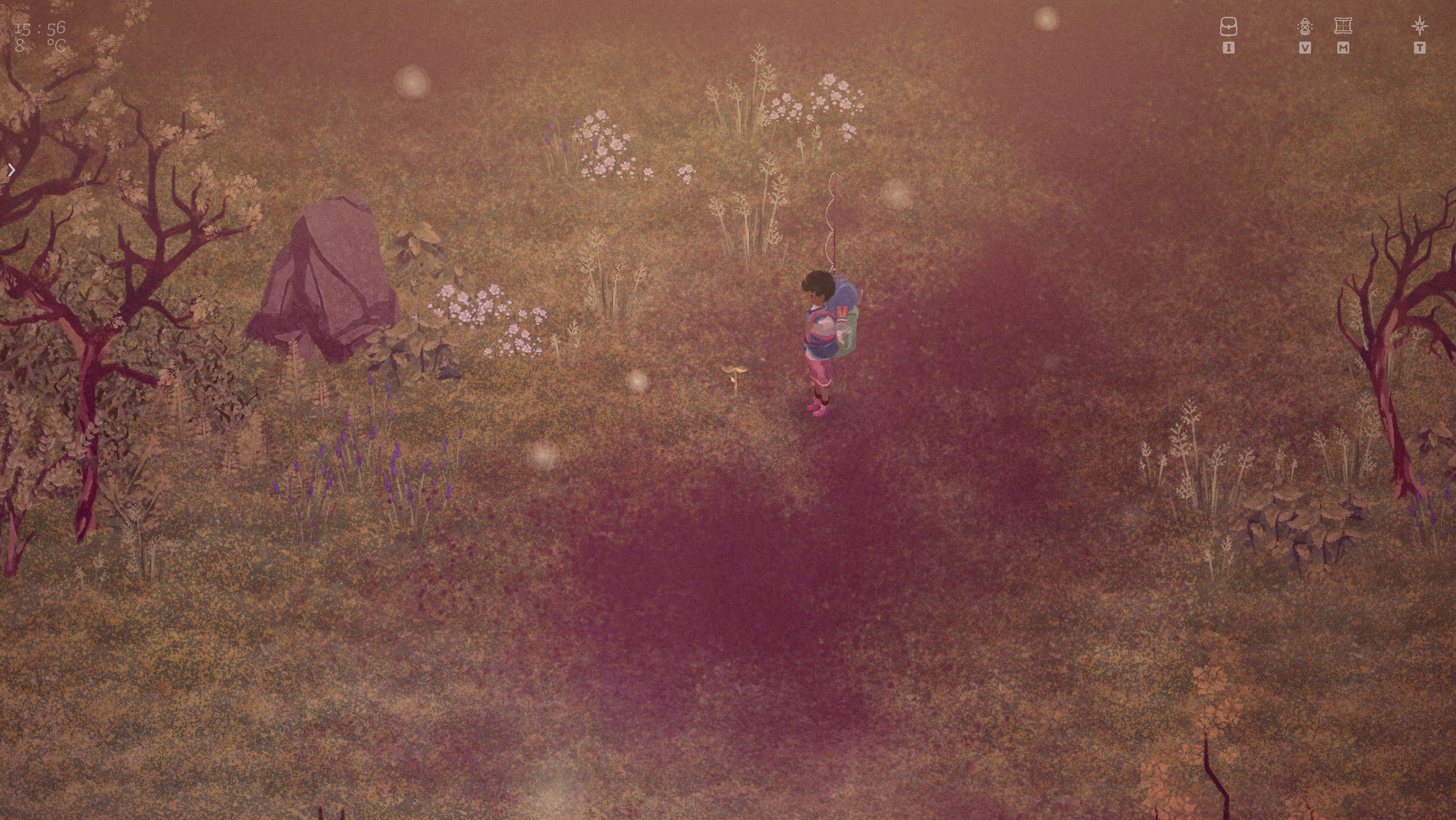 The Garden Path preview - alone in a green and brown field picking up a very small yellow plant.