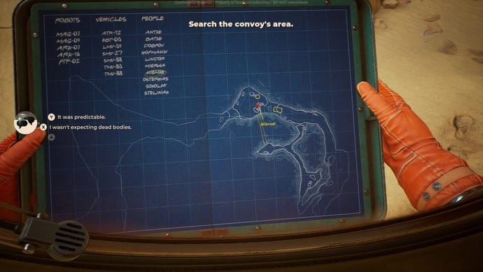 A blue map screen of a canyon in The Invincible