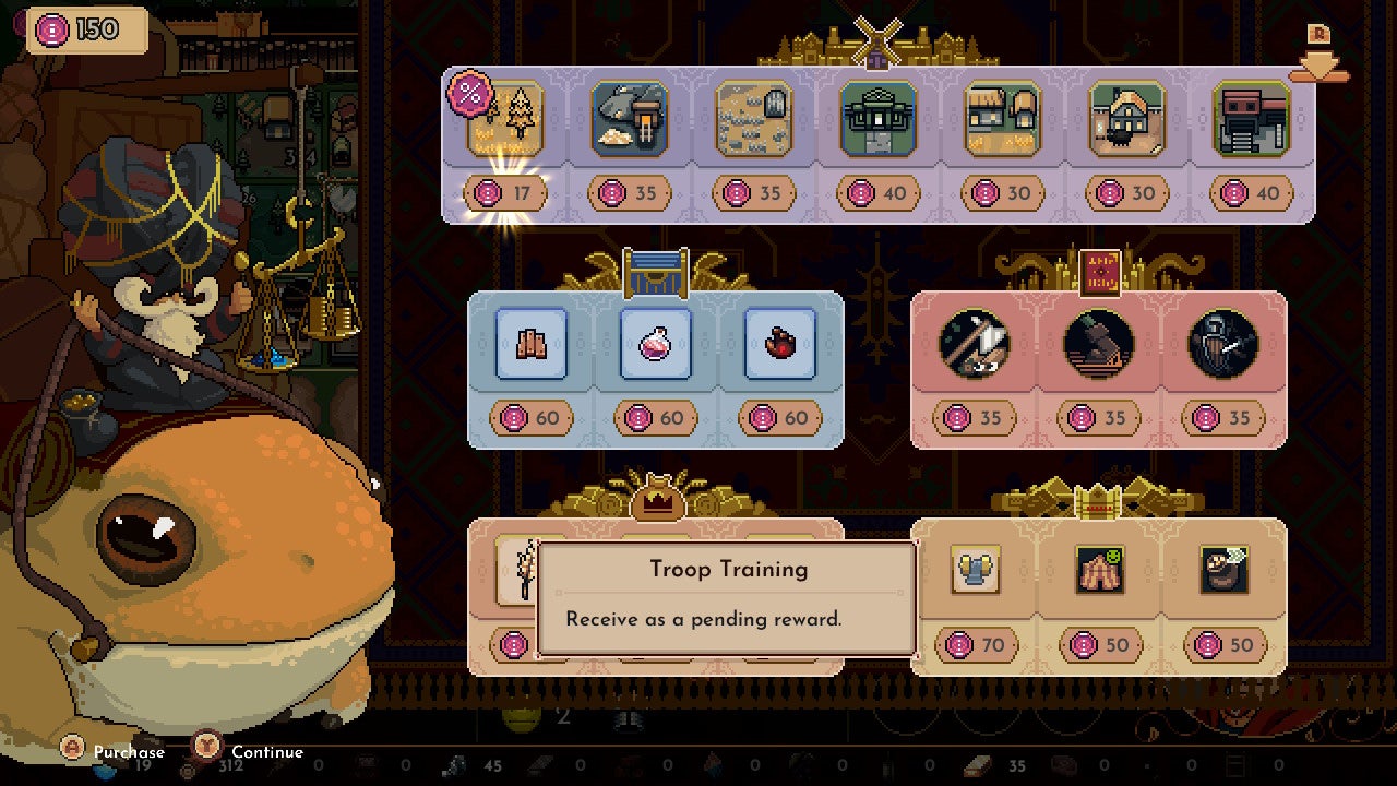 The King is Watching screenshot showing a wizard sitting on a giant frog to the side of an in-game menu
