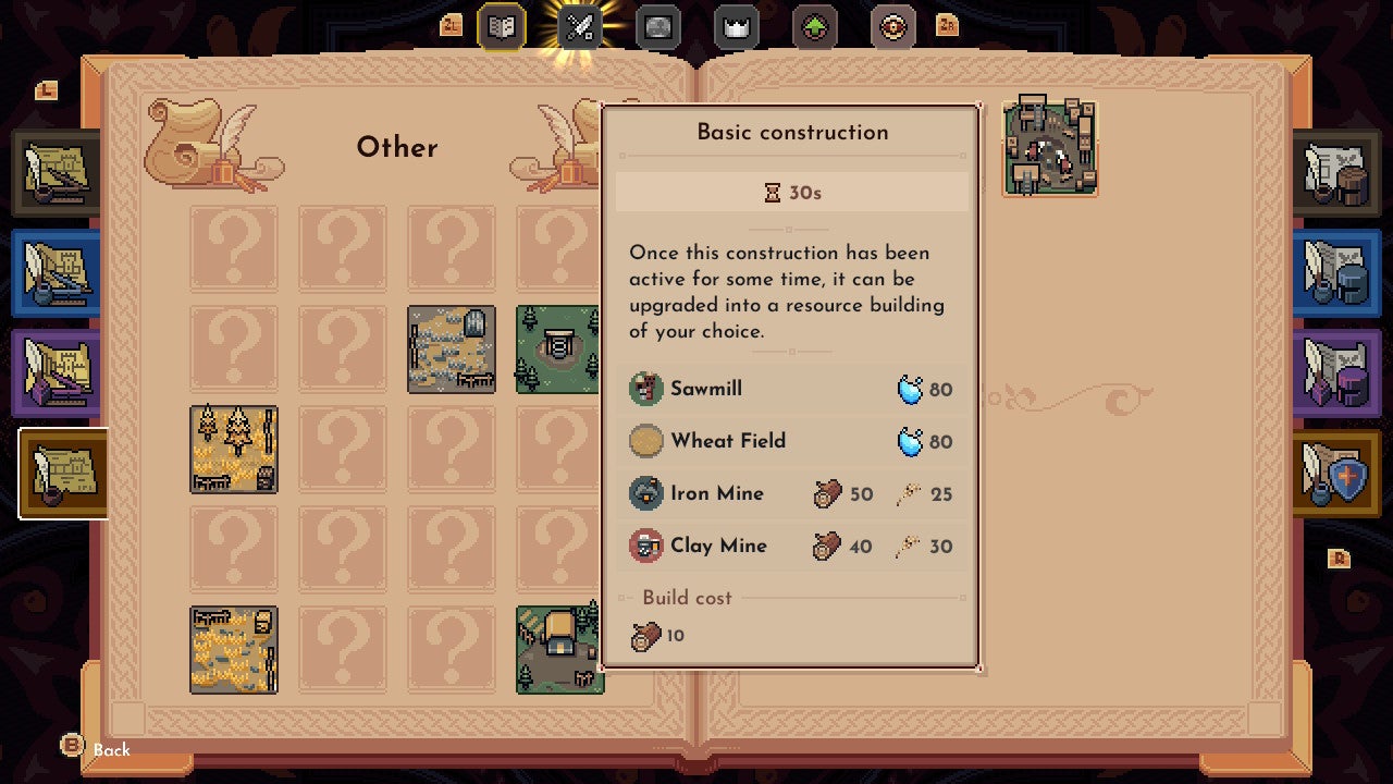The King is Watching screenshot showing an open book with various discoveries to fill out