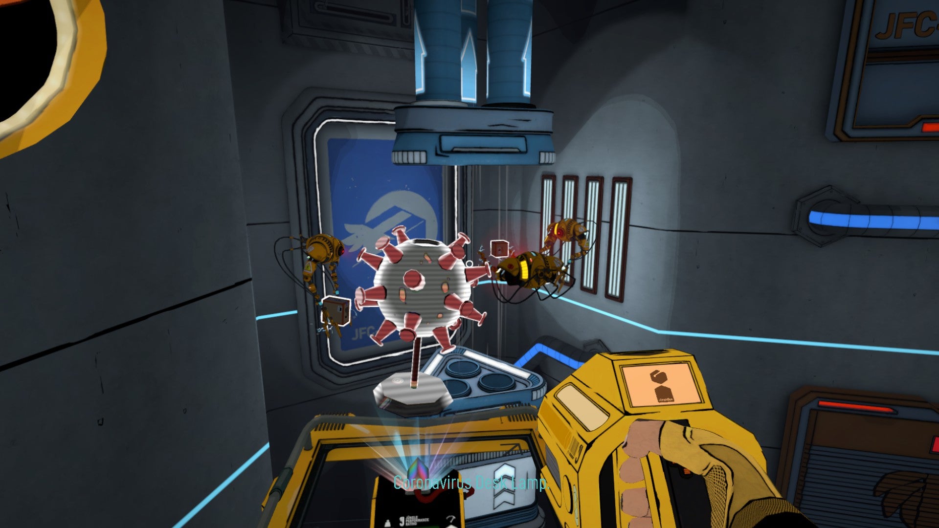 A big microbe sits in a machine in The Last Worker