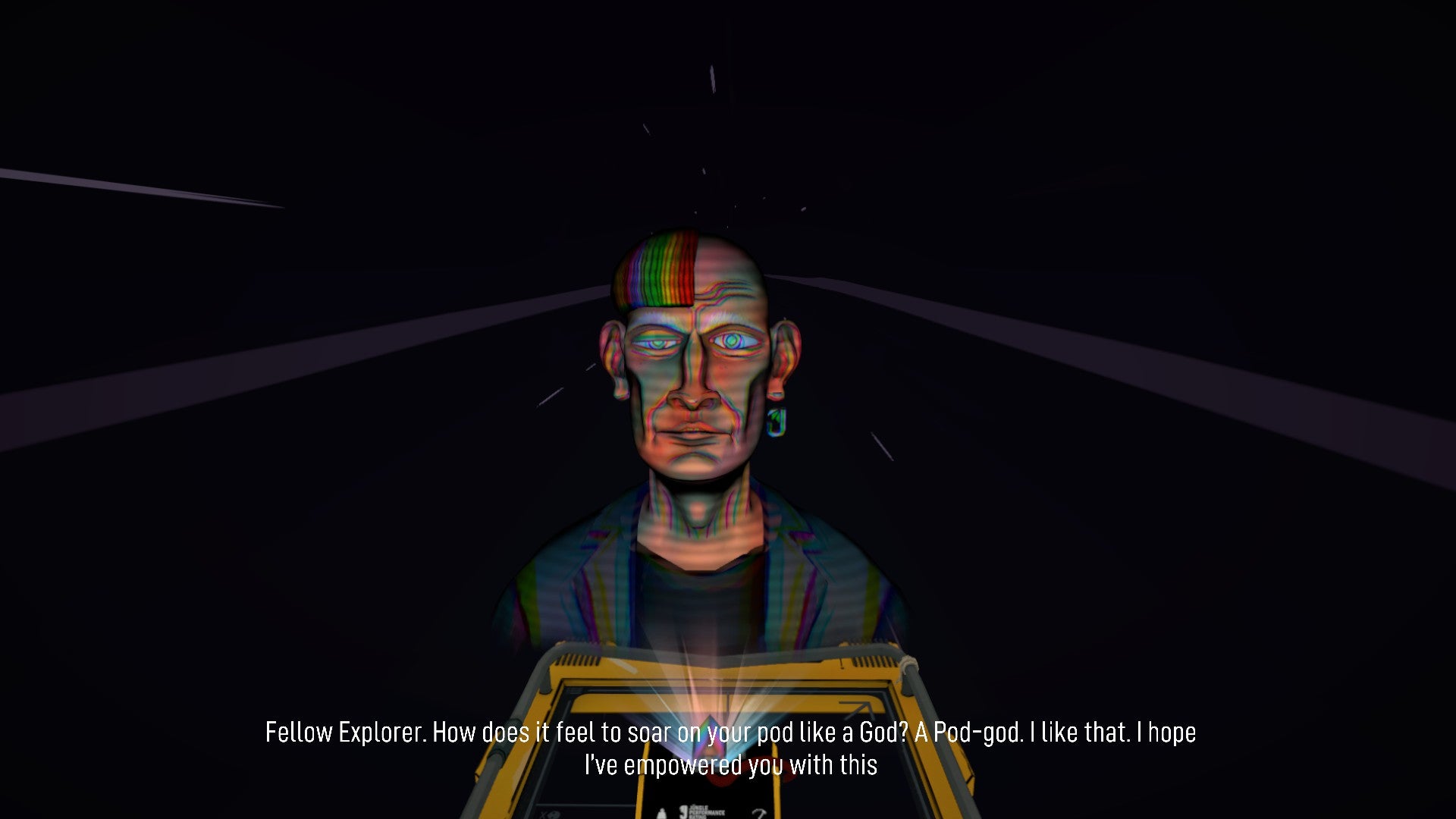 A creepy hologram man talks about the workplace in The Last Worker