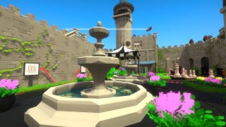 Puzzles in a castle courtyard in a screenshot from The Looker, a parody of The Witness.